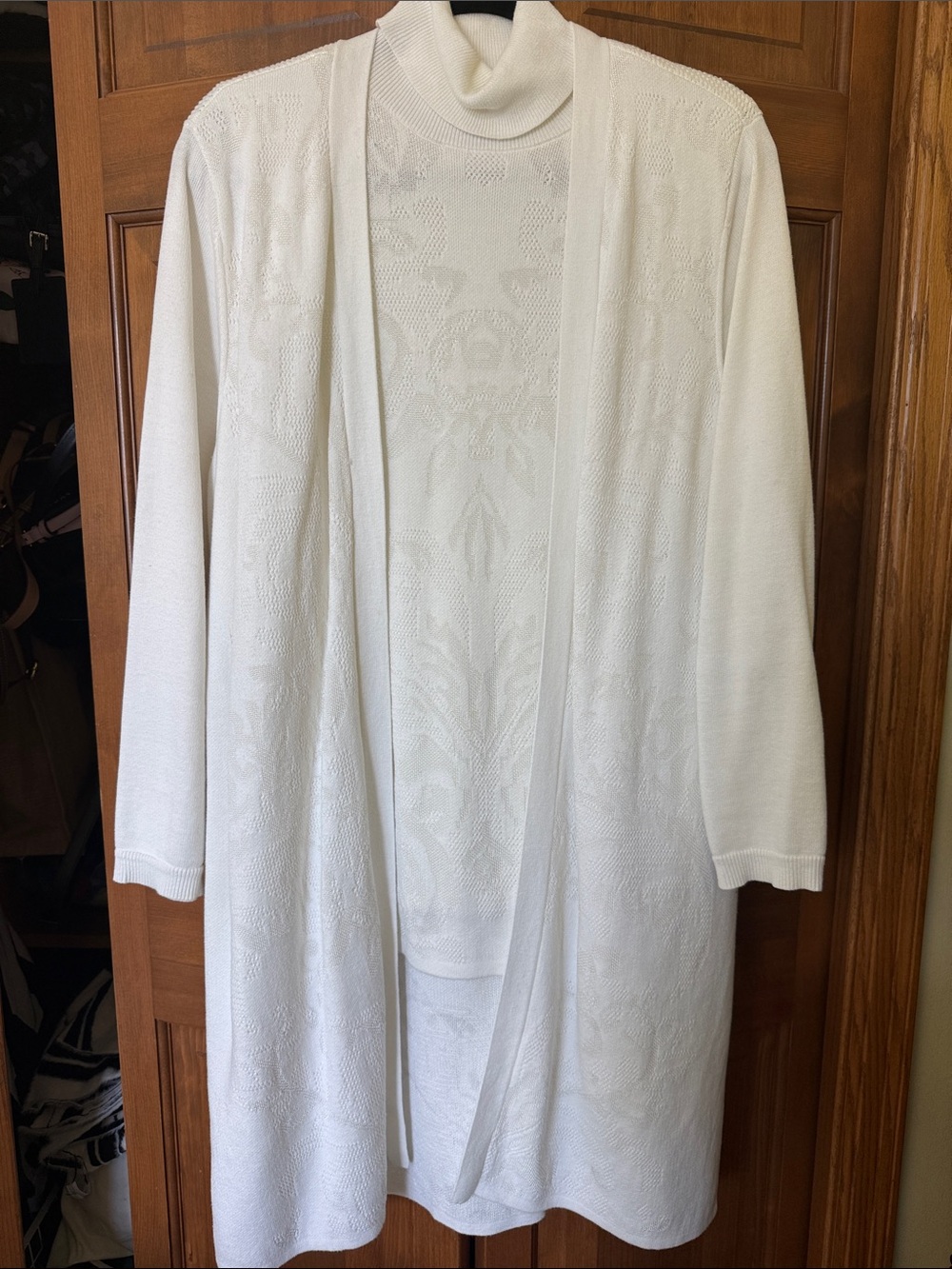 Chico's Cream Open-Front Cardigan with Turtleneck Layer